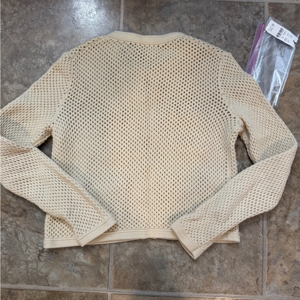 NWT JCrew Open pointelle-stitch cardigan XS warm sesame - Picture 5 of 6